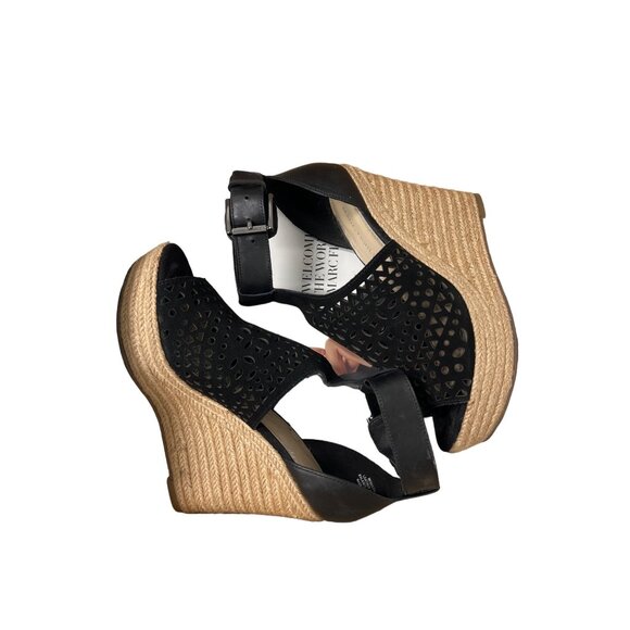 Marc Fisher Black Suede T-Strap Wedge Sandals - Picture 8 of 8